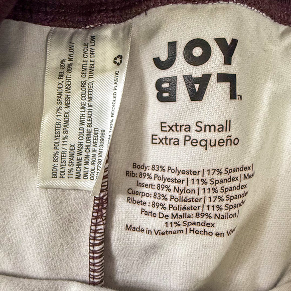 JoyLab Burgundy Textured High Rise Leggings Extra Small XS Stretchy Workout Pant - Picture 3 of 5